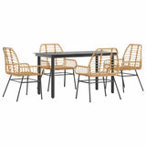 5 Piece Garden Dining Set Brown Poly Rattan Glass 3334543