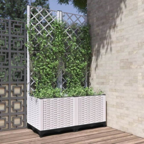 Garden Planter with Trellis White 80x40x136 cm PP 153282