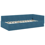 Corner Bed Frame with Headboard Blue 100 cm x 200 cm Velvet 42016090