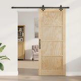 Sliding Door Natural and Black 86 x 211 cm Solid Pine Wood 3445511