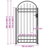 Fence Gate ASSEN with Arched Top and 2 Posts 105x170 cm Black 145751