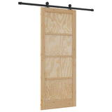 Sliding Door Natural and Black 86 x 211 cm Solid Pine Wood 3445457