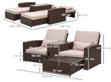 2-Seater Rattan Sofa Lounger Set-Brown T3398P320074