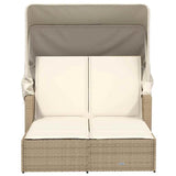 Double Sun Lounger with Canopy and Cushions Beige Poly Rattan 365810