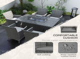 7 Pcs PE Rattan Dining Sets w/ Fire Pit Table, Garden Dining Set w/ Heater Table, Armchairs w/ T3398P325243