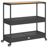 Bar Cart 3-Tier Black Poly Rattan and Solid Wood Acacia 368723