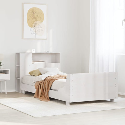 ZNTS Bed Frame without Mattress White 100x200 cm Solid Wood Pine 3323666