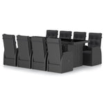 9 Piece Garden Dining Set with Cushions Black Poly Rattan 3095258