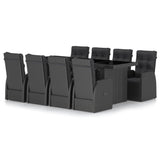 9 Piece Garden Dining Set with Cushions Black Poly Rattan 3095258