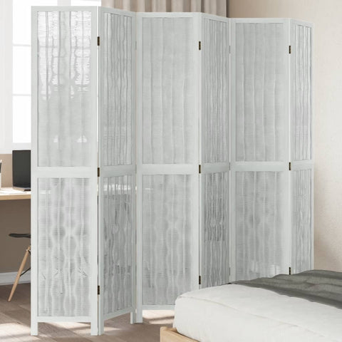 ZNTS Room Divider 6 Panels White Solid Wood Paulownia 358683