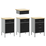 Work Cabinet with Drawer 4 pcs Black Engineered Wood and Steel 3321382