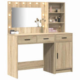 Dressing Table with Mirror Lights 2 pcs Brown Engineered Wood 3334265