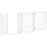 Dog Gate with Door Foldable 6 Panels White 300 cm Poplar Wood 352183