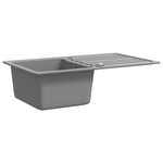 ZNTS Granite Kitchen Sink Single Basin with Drainer Reversible Grey 141670