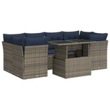7 Piece Garden Sofa Set with Cushions Grey Poly Rattan Acacia 3326112