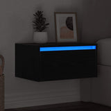 Wall-mounted Bedside Cabinet with LED Lights Black Oak 860213