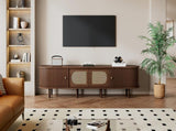 180*40*40cm Oval TV Stand in Dark Walnut, Rattan Design, Two Cabinet Doors, Two Sliding Doors, TV N605P439650N