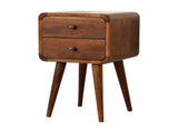Solid Wood Mini Chestnut Curved Bedside, 2 Drawers, Dark Brown B2743P402921