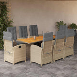 9 Piece Garden Dining Set with Cushions Grey Poly Rattan 3212289