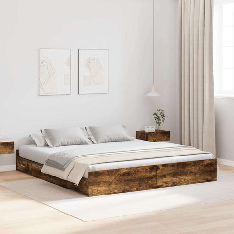 Storage Bed Frame Smoked oak 200 x 200 cm Engineered wood 3335265