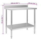 Kitchen Work Table with Backsplash 100x60x93 cm Stainless Steel 51189