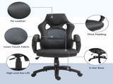 Office Chair Faux Leather Swivel Computer Desk Chair for Home Office with Wheels Armrests Black T3398P328250