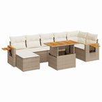 ZNTS 8 Piece Garden Sofa Set with Cushions Beige Poly Rattan Acacia 3327628