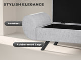 Storage Ottoman with Armrest, Upholstered Linen Storage Bench, Window Seat with Rubberwood Legs, T3398P329507