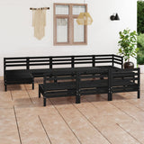 10 Piece Garden Lounge Set Black Solid Wood Pine 3083368