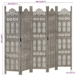 ZNTS Hand carved 5-Panel Room Divider Grey 200x165 cm Solid Mango Wood 285323