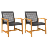 Garden Chairs 2 pcs Black Poly Rattan and Acacia Wood 367595