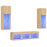 5 Piece TV Wall Units with LED Sonoma Oak Engineered Wood 3216599