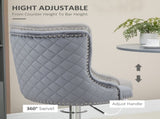Bar Stools Set of 2, Modern Swivel & Adjustable Velvet Barstools with Button Tufted Back, Footrest, T3398P343626