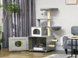 Enclosed Cat Litter Box with Cat House, Cat Bed, Scratching Posts, Platforms, for Indoor Cats - Grey T3398P349988