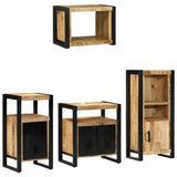 Bathroom Furniture Set 4 pcs Brown and Black Solid Mango Wood 3305662