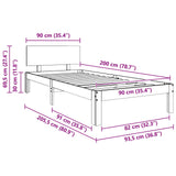 Bed Frame with Headboard Wax Brown 90 x 200 cm Solid Pine Wood 863968