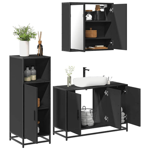 ZNTS 3 Piece Bathroom Furniture Set Black Engineered Wood 3300950