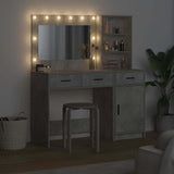 Dressing Table with Mirror Lights 2 pcs Grey Engineered Wood 3334266