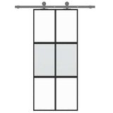 Sliding Door Black 90x205 cm Tempered Glass and Aluminium 155211