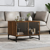 Coffee Table with Glass Doors Brown Oak 68.5x50x50 cm 836545