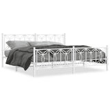 Metal Bed Frame without Mattress with Footboard White 193x203cm 376201