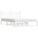 Bed Frame White Powder-Coated Steel Double Bed Frame 353591