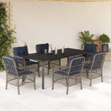 7 Piece Garden Dining Set with Cushions Grey Poly Rattan 3212192