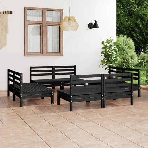 ZNTS 8 Piece Garden Lounge Set Black Solid Pinewood 3082416