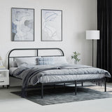 Metal Bed Frame without Mattress with Headboard Black 160x200cm 353638