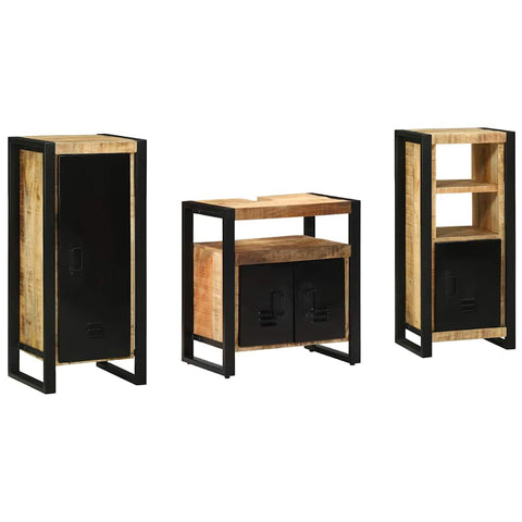 Bathroom Furniture Set with Shelf 3 pcs Brown Solid Mango Wood 3305632