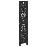 Room Divider 3 Panels Black Solid Wood Paulownia 358751