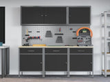 Work Cabinet with Drawer 8 pcs Black Engineered Wood and Steel 3321428