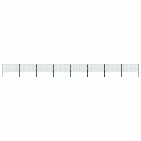 Fence Panel with Posts Iron 1385x80 cm Green 278611