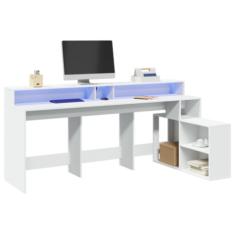 ZNTS Desk with LED Lights White 200x104x91 cm Engineered Wood 3309465